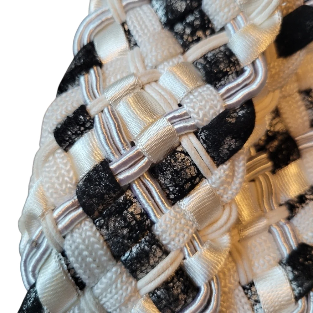 Black White Mixed Textiles Braided Chunky Belt